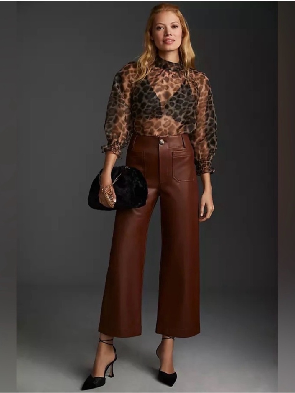 Maeve By Anthropologie Pants Womens Faux Leather Colette Cropped Straight Leg 28